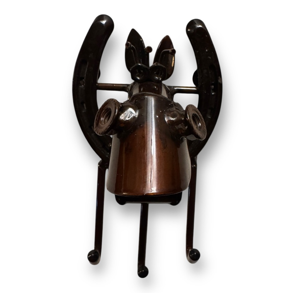 Horseshoe Horse Wall Hook, Brown Glaze Welded St Croix Forge Equestrian Tack - Picture 2 of 7
